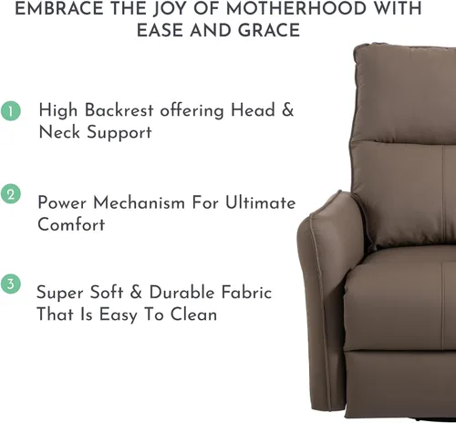 Vista 6 de Silla reclinable giratoria eléctrica de 270°, sofá reclinable eléctrico con puertos USB, mecedora giratoria eléctrica, silla mecedora para cuarto