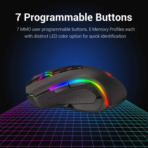 Vista 6 de Redragon M602 Griffin RGB mouse ergonómico retroiluminado de espectro RGB con 7 modos de retroiluminación programables de hasta 7200 DPI