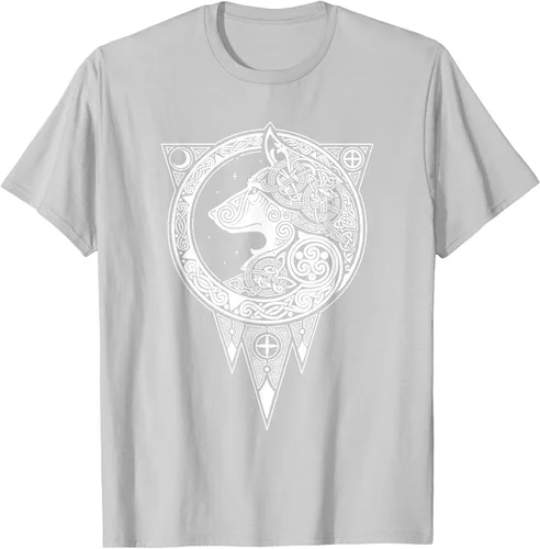 Vista 35 de Viking Fenris Wolf - Camiseta de mitología nórdica con símbolo de Fenrir Asphalt Grey