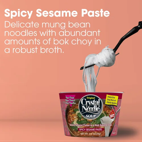 Vista 3 de Crystal Noodle Pasta de sésamo picante, vaso de cartón de 2.47 oz, 6 unidades, rojo
