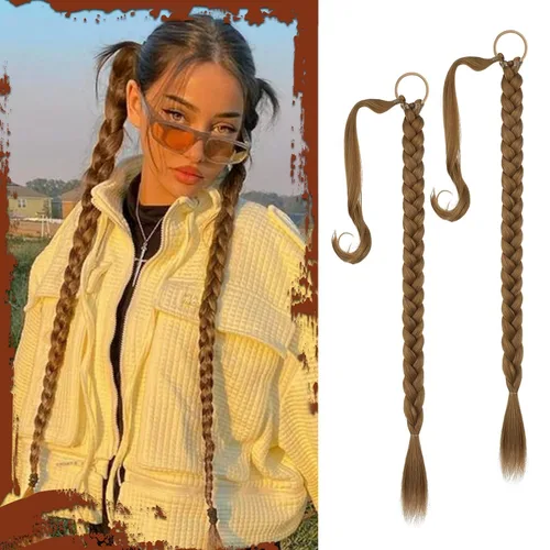 Vista 17 de SOFEIYAN Extensión de cola de caballo trenzada larga con banda elástica y mechón liso envolvente, extensiones de cabello naturales suaves