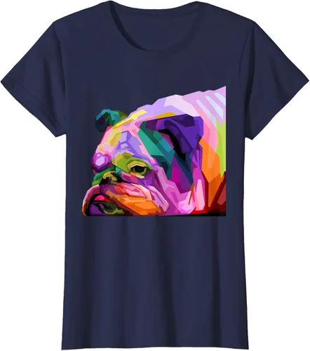 Vista 32 de Camiseta de retrato pop artístico de bulldog británico inglés para dueños de perros, Negro, S