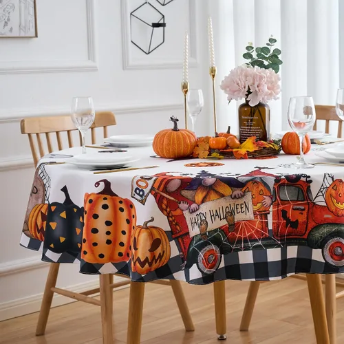 Vista 20 de Mantel Redondo de 60 Pulgadas Rojo Marrón a Cuadros de Cosecha - Mantel de Poliéster de Invierno a Cuadros Gingham de Navidad Cubierta de Mesa