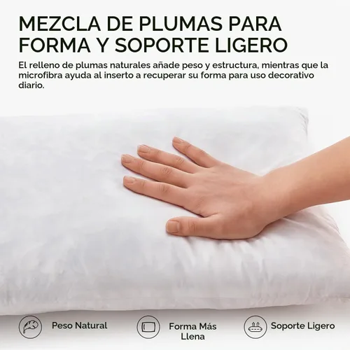 Vista 2 de Juego de 2 rellenos de almohada lumbar de plumas de 12 x 20 pulgadas, relleno de almohada decorativa para fundas, ajuste más completo con soporte