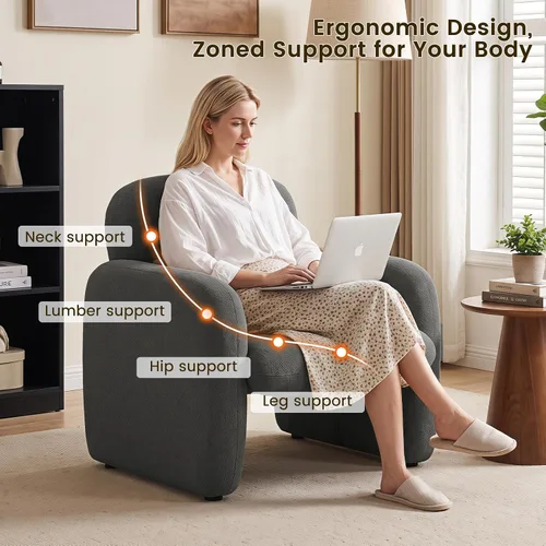 Vista 4 de Furniliving Silla decorativa de chenilla, sillón moderno con patas de Gris