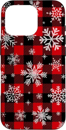 Vista 20 de Snowflakes Snow Snowing Christmas Winter Red Black Plaid Case for iPhone 17