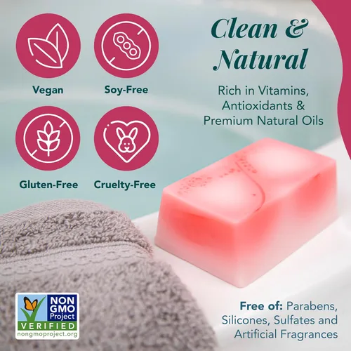 Vista 3 de Saavy Naturals Barras de jabón corporal hechas a mano, rosa búlgara, hidratante para mujeres, fórmula vegana orgánica, espuma cremosa sin residuos