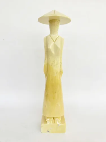 Vista 13 de Estatua de mármol negro para mujer vietnamita, estatua de mujer para sala de estar, oficina, escultura para decoración del hogar, 11.8 pulgadas