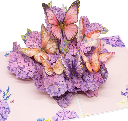 Vista 13 de Tarjeta de cumpleaños desplegable 3D – Elegante tarjeta de felicitación emergente de pastel floral de mariposa rosa para mujeres, mamá, esposa