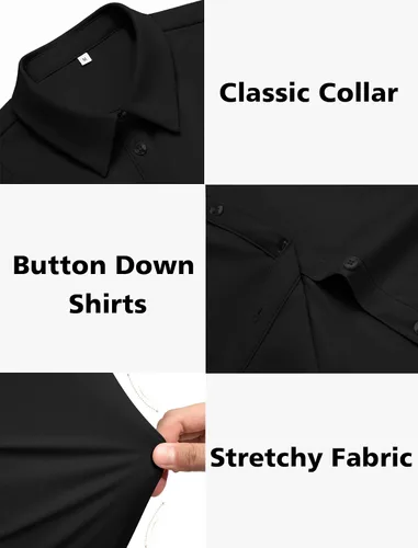 Vista 6 de HOTOUCH Camisas con botones para mujer, manga corta, elástica, sin arrugas, blusas formales de trabajo, blusas de verano, tallas S-2XL