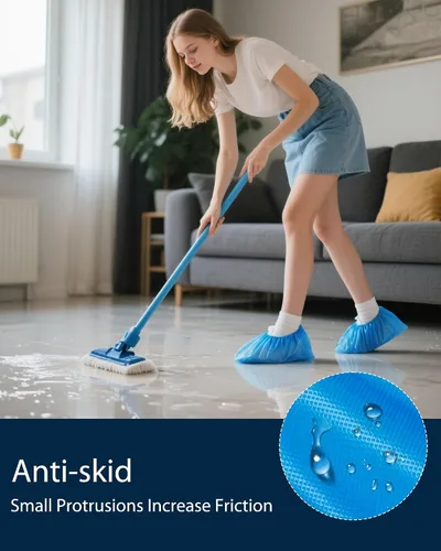 Vista 4 de Cubrezapatos desechables antideslizantes, fundas impermeables para botas con rollo compacto para fácil almacenamiento, paquete de 100 fundas