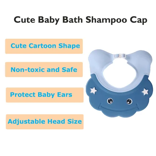 Vista 5 de 2 piezas de gorro de ducha para bebé, sombrero de baño ajustable para bebés, protección para orejas de baño, protección para la cabeza, champú