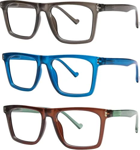 Vista 9 de AQWANO Oversized Design Reading Glasses Women/Men, Computer Blue Light Blocking Square Readers