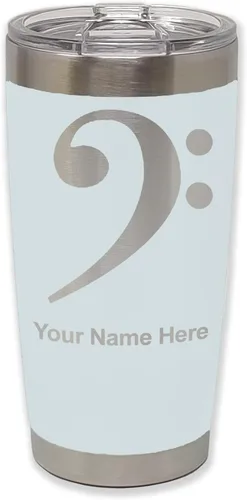 Vista 9 de LaserGram Vaso aislado al vacío de 20 onzas, clave de bajo, grabado personalizado incluido (negro) Engraved Gift for Musician, Vacuum Insulated