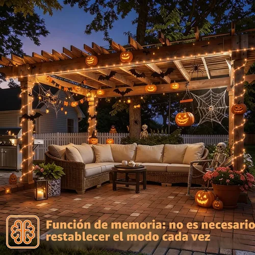 Vista 4 de YEGUO Luces naranjas para Halloween, paquete de 2 cuerdas de 100 luces LED de 33 pies cada uno, 8 modos de luces de hadas en tubo transparente