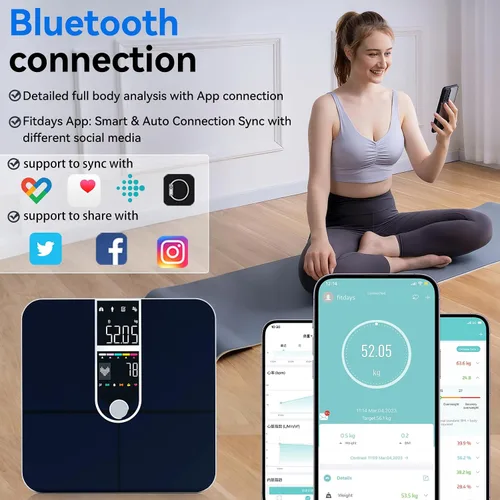 Vista 6 de Báscula inteligente con IMC masa muscular de grasa corporal, báscula digital de peso para baño con analizador preciso de composición corporal de 17
