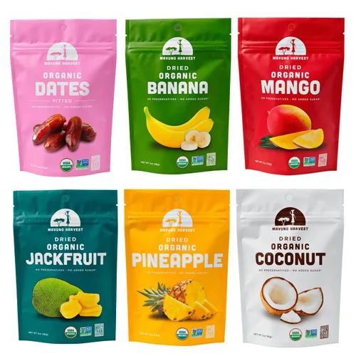 Vista 36 de Mavuno Harvest Paquete variado de frutas secas orgánicas, mango seco, papaya, piña, plátano, yaca y mezcla tropical, saludable, vegano, sin azúcar