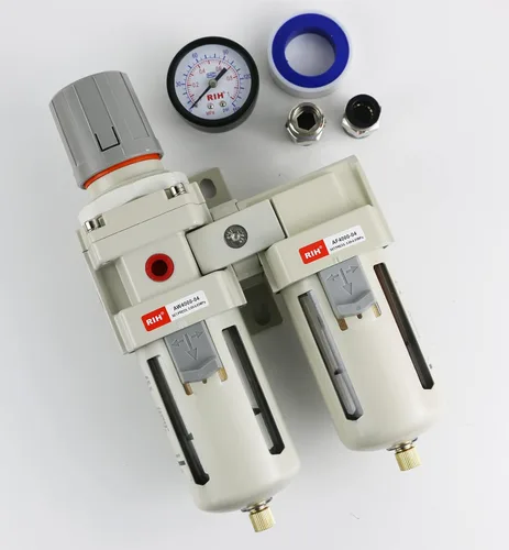 Vista 7 de RIH Sistema de secado de aire - Filtros de aire dobles NPT de 1/2 pulgada, filtro de partículas de 5 micras y regulador de presión de aire, calibre