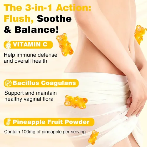 Vista 5 de Suiyilary Gomitas de probióticos femeninos para mujer, gomitas de piña para equilibrio de pH, salud vaginal premium, apoyo inmunológico, vegano, sin