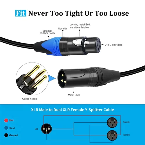 Vista 3 de Smithok Cable divisor XLR, cable doble hembra a macho Y (divisor XLR de 3 pines, 2 hembra a 1 macho), adaptador de audio de cable divisor