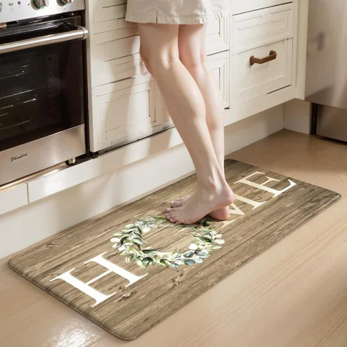 Vista 28 de KIMODE - Alfombra de cocina antifatiga para el piso, de 17.3 x 29 pulgadas, alfombra de cocina de estilo rústico, antideslizante, acolchada