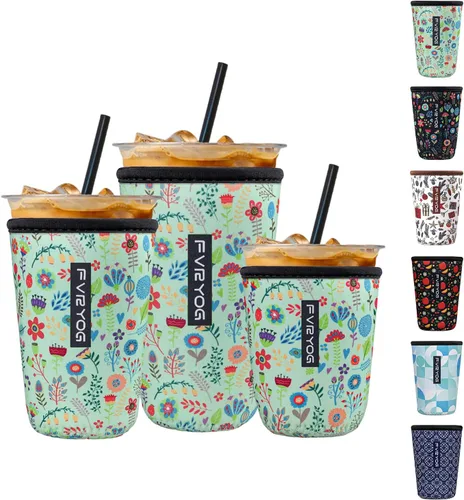 Vista 45 de Fundas de neopreno reutilizables aisladas para café helado, fundas para tazas de café helado, fundas para bebidas heladas y calientes