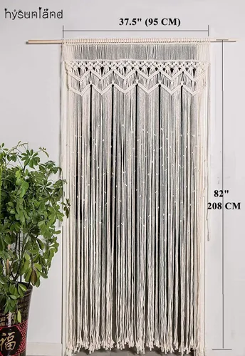 Vista 2 de Cortinas bohemias de macramé, cortina de macramé para colgar en la pared, cortina con cuentas decoración