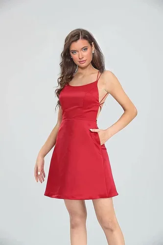 Vista 3 de HEIMO Vestidos de satén de regreso a casa para mujer vestidos cortos de cóctel para niñas HM002