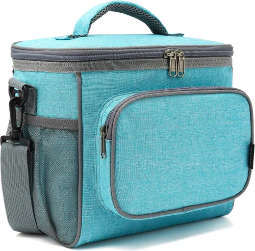 Vista 31 de FlowFly - Lonchera reutilizable con aislante para adultos, grande, para mujeres y hombres, con correa ajustable para el hombro, bolsillo frontal