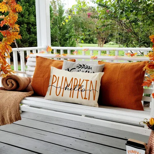 Vista 6 de RABUSOFA Fall Hello Pumpkin - Funda de almohada para exteriores, 12 x 20 pulgadas, decoración para el hogar, sofá y sofá (crema)