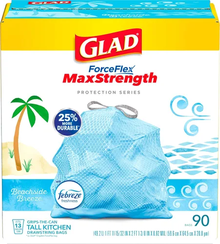 Vista 18 de Glad ForceFlex MaxStrength - Bolsas de basura para cocina, 13 galones, Bahama Bliss Febreze, 90 unidades (el paquete puede variar)