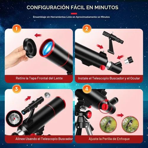 Vista 4 de HETEKAN Telescopio para niños y adultos, refractor portátil de apertura