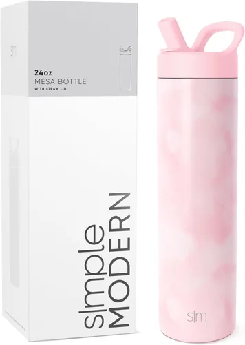 Vista 23 de Simple Modern Botella de agua con tapa de pajilla Termo de acero inoxidable aislado Botellas de agua reutilizables para viajes para gimnasio