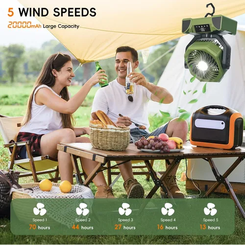 Vista 3 de Ventilador de camping portátil de 20000mAh, ventilador recargable alimentado por batería con control remoto y oscilación, pantalla LED, luz