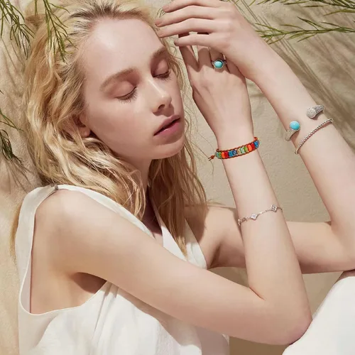 Vista 2 de Sedmart Pulseras de piedra hechas a mano para mujeres con piedras hippie de cuero, pulsera de cuentas curativas para mujeres y hombres