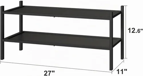 Vista 2 de kiplant Zapatero de bambú negro de 2 niveles, zapatero apilable de madera de bambú para armario, entrada y pasillo