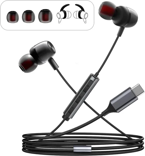 Vista 2 de Auriculares USB C para Samsung S24 S23 FE S22 S21 S20 A53 A54 Auriculares intrauditivos de metal tipo C con micrófono Control de volumen Bass Stereo