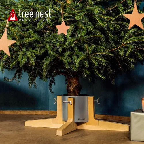 Vista 2 de Tree Nest Base de soporte para árbol de Navidad para árbol real de hasta 7 pies, soporte plateado para árbol de Navidad, estable para decoración