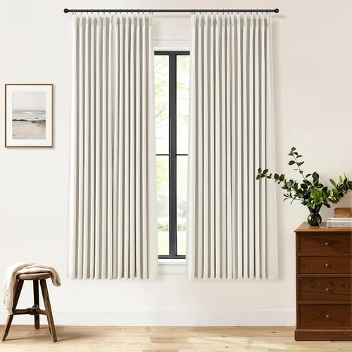 Vista 31 de Cortinas opacas plisadas de lino beige y blanco de 90 pulgadas de largo para dormitorio o sala de estar, juego de 2 paneles, oscurecimiento