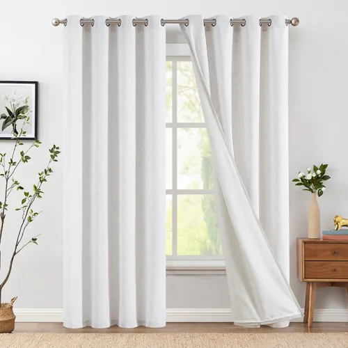 Vista 29 de Jinchan Cortinas de lino azul semitransparentes de 96 pulgadas de largo, 2 paneles para sala de estar con ojales, cortinas oscuras de lino