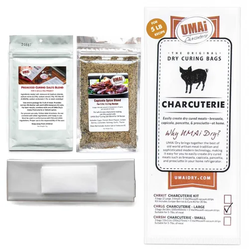 Vista 12 de UMAi Dry Kit de embutidos grandes de fácil paquete, paquete de 3 bolsas de envejecimiento seco de 8 x 18 pulgadas para 5 libras de carne, mezcla