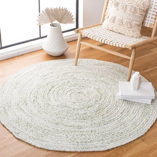Vista 5 de SAFAVIEH Colección trenzada BRD271Z de 4 pies, redonda, color marfil/negro, alfombra hecha a mano para entrada, vestíbulo, sala de estar