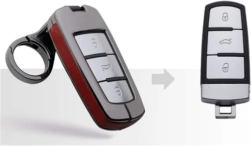 Vista 2 de ontto - Funda para llave de VW (piel, llavero, llavero), diseño de llave de metal