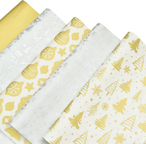 Vista 12 de PAPER FAIR HoHoHo - Juego de 100 hojas de papel de seda de regalo verde vintage dorado y plateado, papel de seda de copo de nieve HoHoHo, para caja