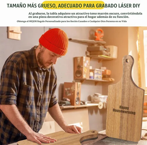 Vista 5 de Lounsweer Tabla de cortar gruesa de 6 piezas, tablero de madera a granel para cortar servir embutidos material para grabado láser, día de la madre