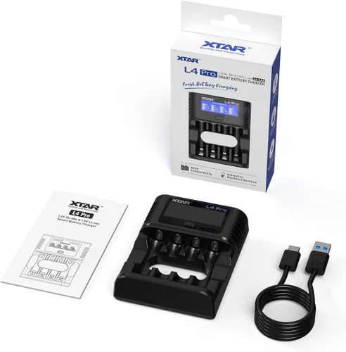 Vista 7 de XTAR L4 Pro Cargador de Batería para AA AAA, Pantalla LCD, Carga Independiente de 4 Ranuras, Compatible con Baterías Recargables de 1.2V Ni-MH