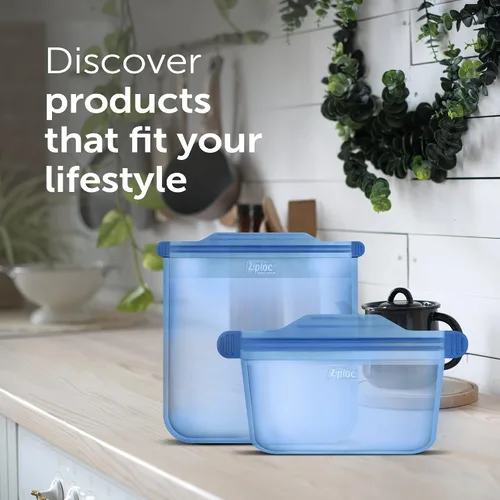 Vista 15 de Ziploc Endurables - Recipiente pequeño, 2 tazas, bolsas de silicona reutilizables y recipientes de preparación de alimentos para congelador, horno