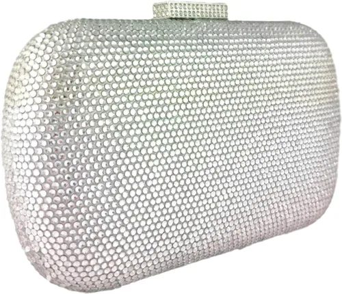 Vista 5 de Boutique De FGG Bolsos de noche y embragues brillantes para mujer, bolso de mano de cristal para fiesta formal, bolso de mano con diamantes