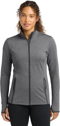 Vista 10 de SPORT-TEK Chamarra Sport-Wick flexible con contraste de cremallera completa para mujer Negro/Gris Carbón