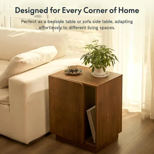 Vista 10 de FLEXISPOT Mid-Century Modern Nightstand with Charging Station, Walnut, Left